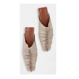 Rejina Pyo George Mules Cream Ruched Ruffle Square Toe Leather Slides 37‎ / 6.5
